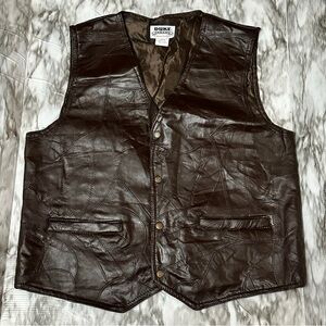 Haband Duke Dark Brown Patchwork Leather Snap Button Vest 70s Vintage Bikercore